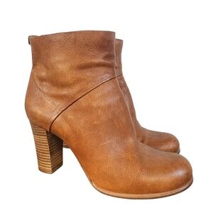 Coclico Brown Leather Heeled Ankle Boots Side Zip Made in Spain Size 38.5
